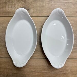 Pillivuyt France White Porcelain Au Gratin Oval Eared Bakers 8oz Set 2 24 03 23